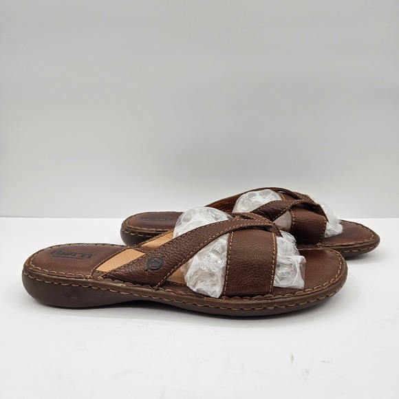 Born Brown Leather Cross Strap Thong Sandals Women's Size 9 40.5 - Picture 2 of 11